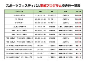 スポフェス事前プログラム空き枠一覧表のサムネイル