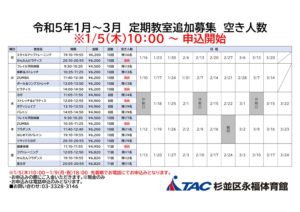 【追加募集】R5.1月~空き人数のサムネイル